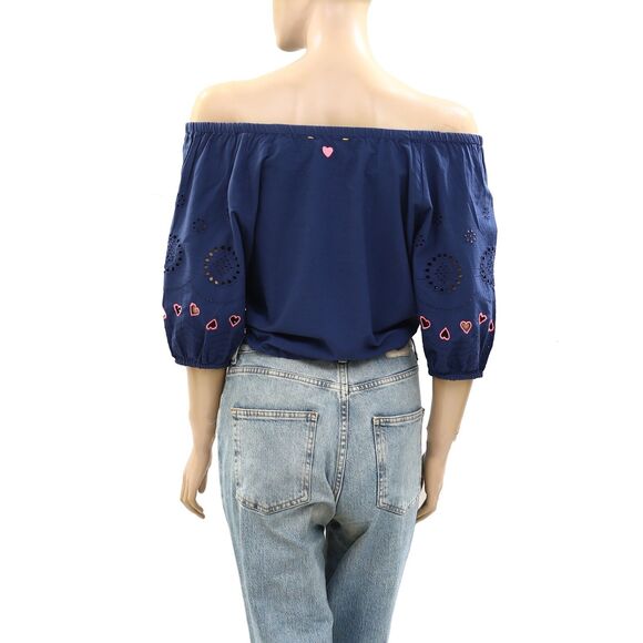 Kerri Rosenthal Lizzie Eyelet Blouse Top Heart Embroidered Cotton XS New 272481 - Picture 6 of 9